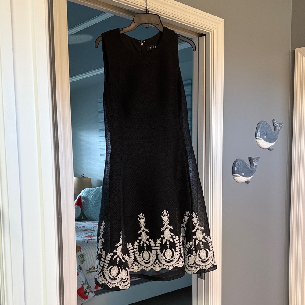 DKNY Black Dress with White Embroidery
